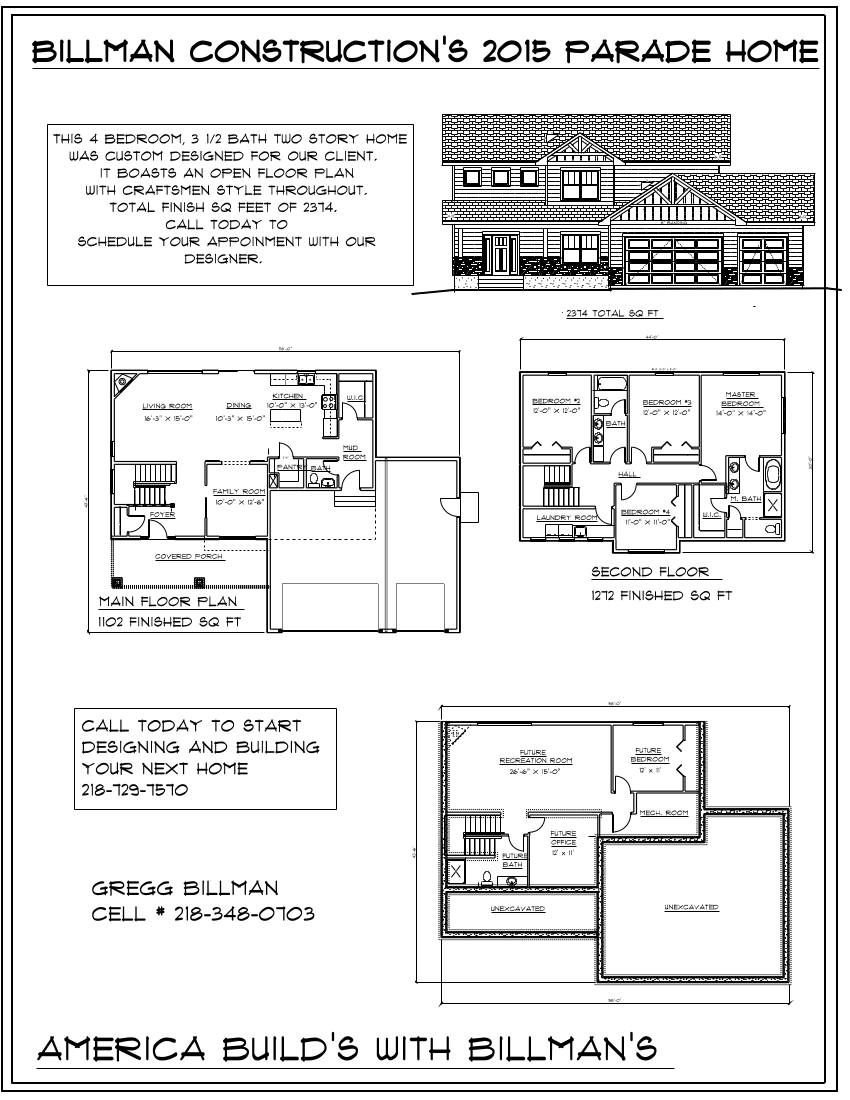 Blueprint for 2 story home with full basement by Billman Construction